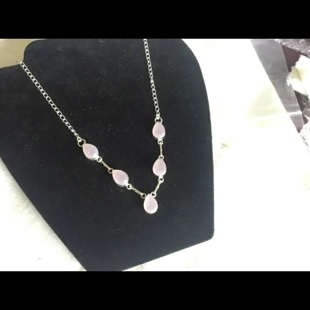 NWOT Sterling Silver Rose Quartz Adj. Necklace